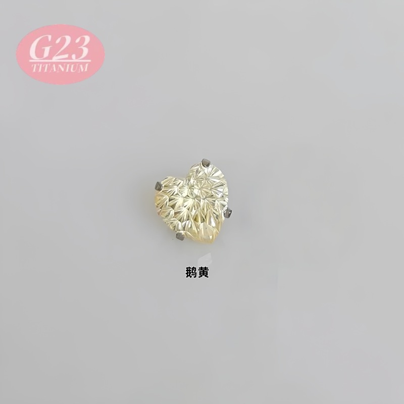 F136钛合金耳钉爱心烟花切圆底爪镶5A心型锆石人体穿刺饰品批发|undefined