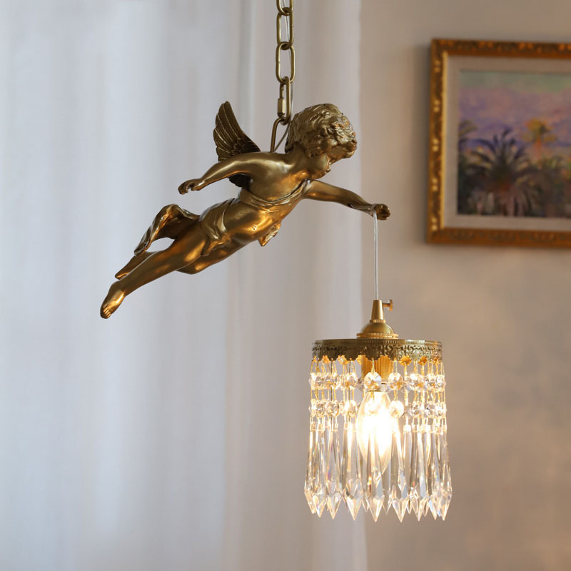 French-style full copper angel small pendant light crystal antique-style corridor entrance foyer balcony bedside lighting