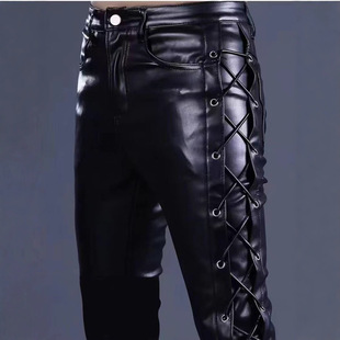 Men's Leather Pants Motorcycle Boots Pants Personalized Night Shop Men's Trousers Trendy Men's DJ Performance Clothing