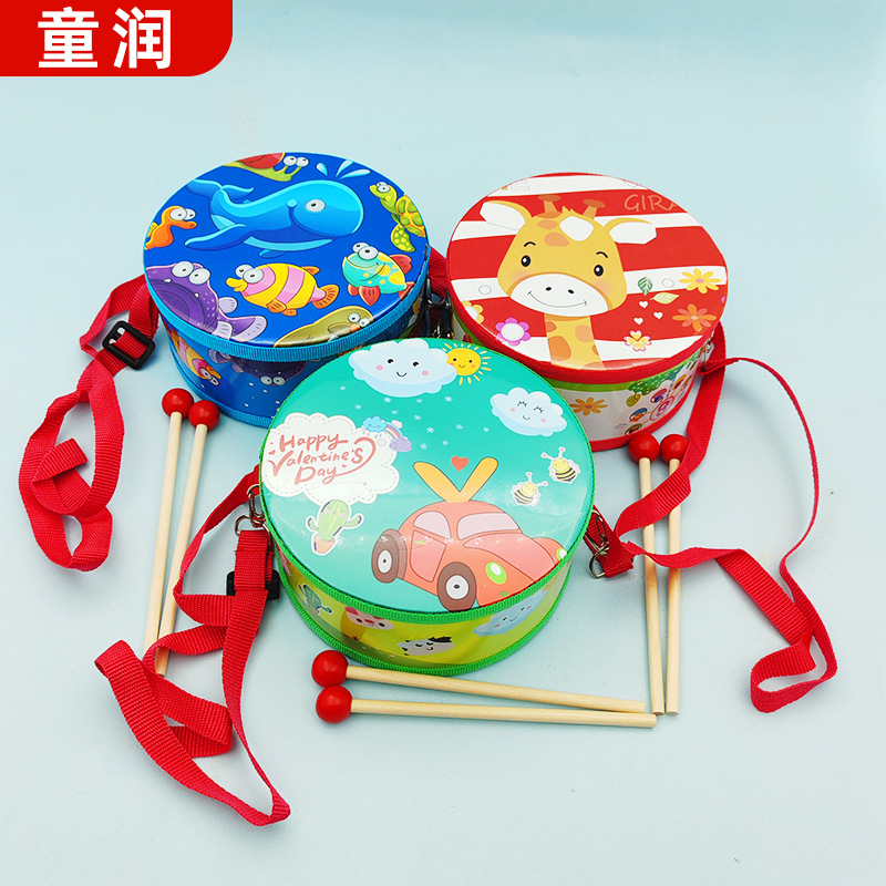 6寸小汽车战鼓手拍鼓乐器宝宝打奥尔夫乐器鼓婴儿玩具小敲鼓地鼓
