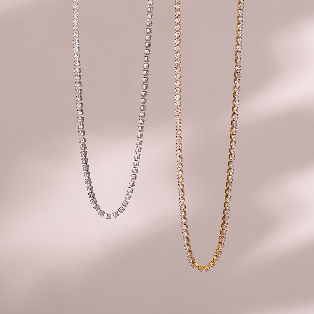 Simple Style Geometric Stainless Steel Necklace Plating Zircon Stainless Steel Necklaces