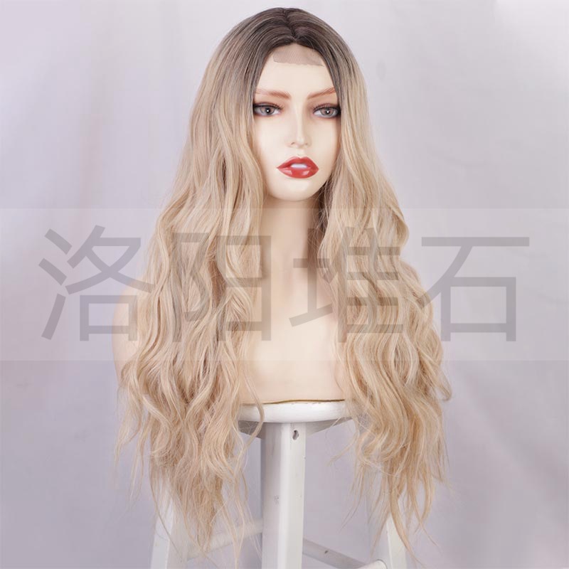 Wig European And American Ladies Wig Front Lace Small Lace Chemical Fiber Long Curly Hair Big Wave Wigs Wig Head Cover display picture 5