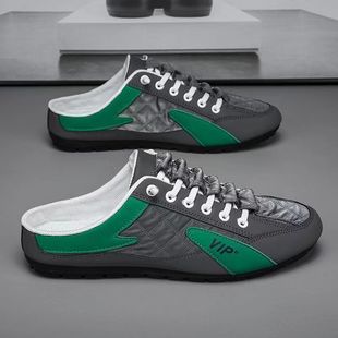 Men's Loafers 2025 Spring/Summer Men's Flat Casual Shoes Trendy Soft Sole Driving Shoes Half Slip-On Shoes Men's Trendy Shoes