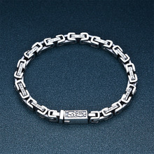 批发S925纯银手链粗款男士 六字真言泰银复古做旧潮流个性饰品