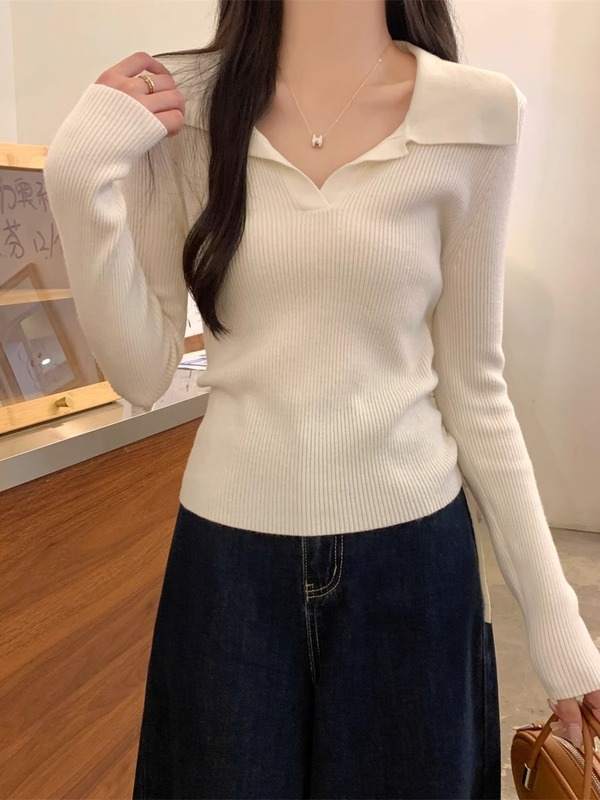 polo领设计感长袖小衫2025新款春秋季内搭毛衣针织打底衫女装上衣|undefined
