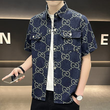 2025极度夏季新款男青少年字母休闲时尚潮牌爆款牛仔短袖外贸批发
