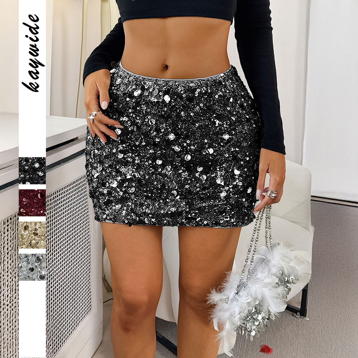 Women's Clothing Elegant Sexy Sequined Mini Skirt For Women Spring/Summer Y2K Party Fashion European American Style_ecoleips.com