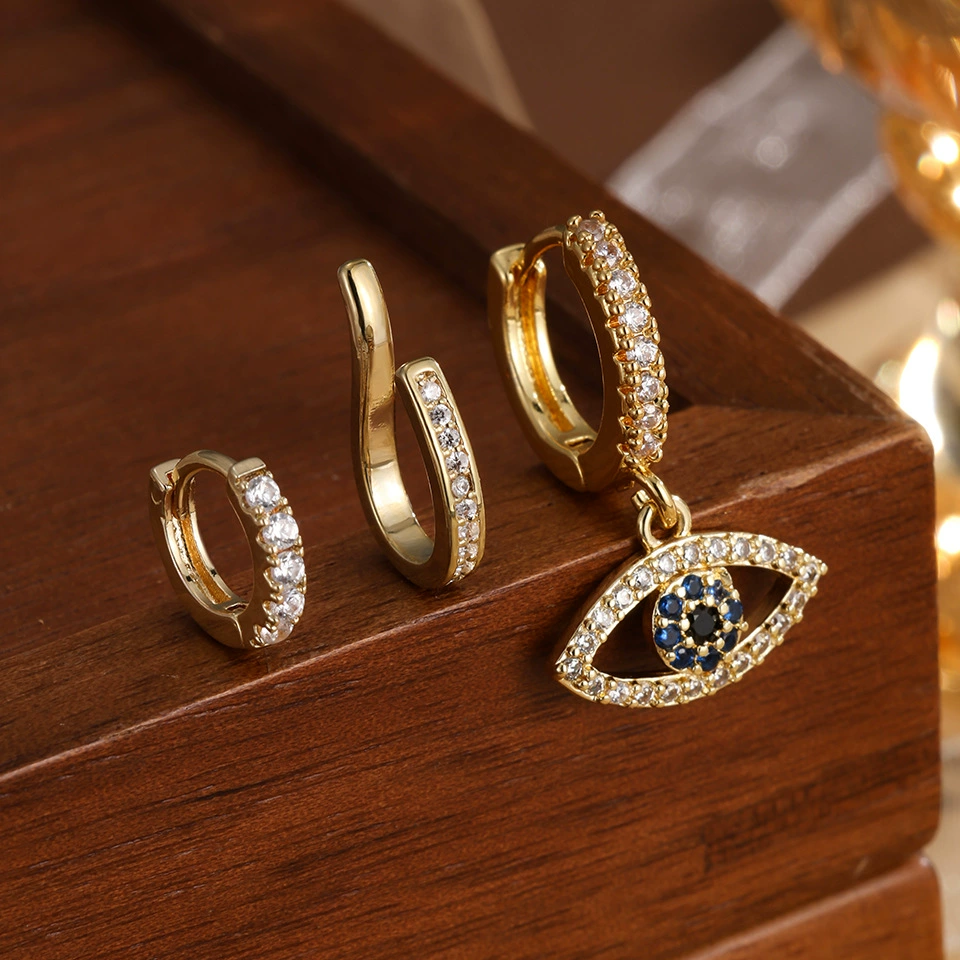 Микроплитка из цирконовой меди 18K, модный индивидуальный дизайн, высококачественные универсальные серьги «глаз дьявола», трансграничная европейская и американская горячая распродажа