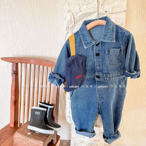 2024 spring children's clothing children's Korean denim jumpsuit spring long-sleeved jumpsuit boys and girls pants 122520