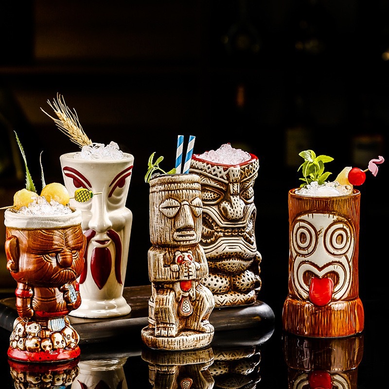 Taza de cóctel hawaiana taza de cerámica creativa taza de tic-tac - toe taza de cara de totem taza de macaco taza zombie taza de papagaio taza