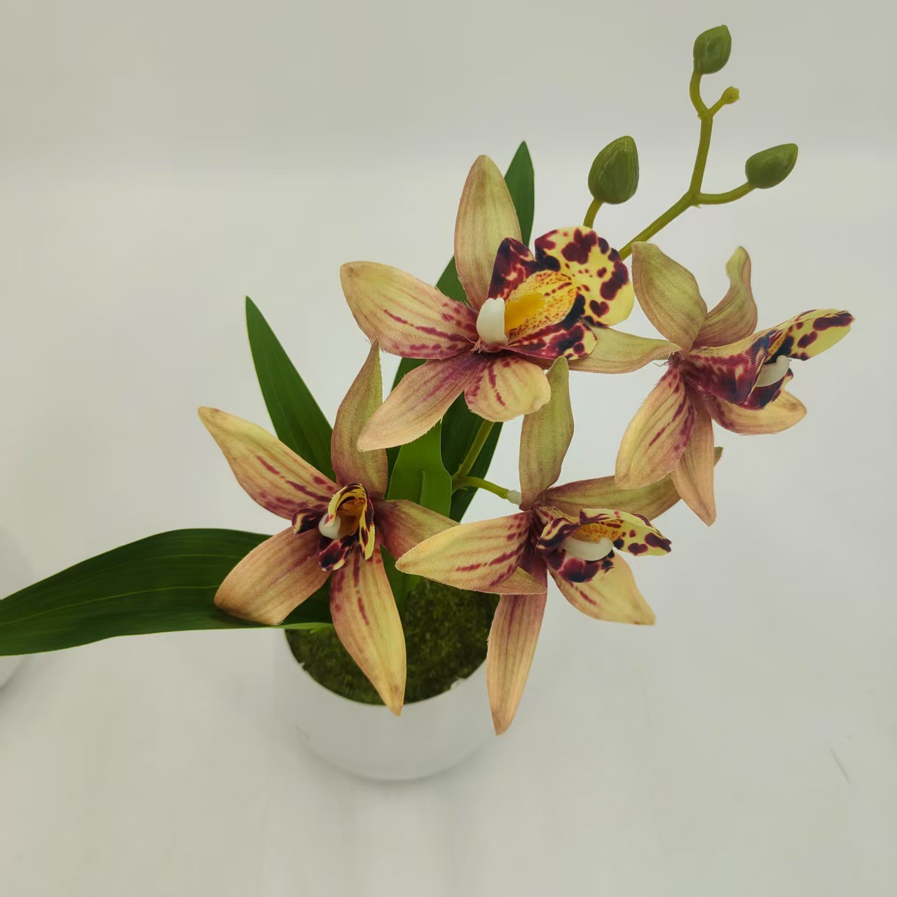 Factory Wholesale Artificial Flowers Cross-Border Hot Selling Four-Flower Ivory Orchid Home Hotel Living Room Garden Scenery Fake Flowers Wholesale