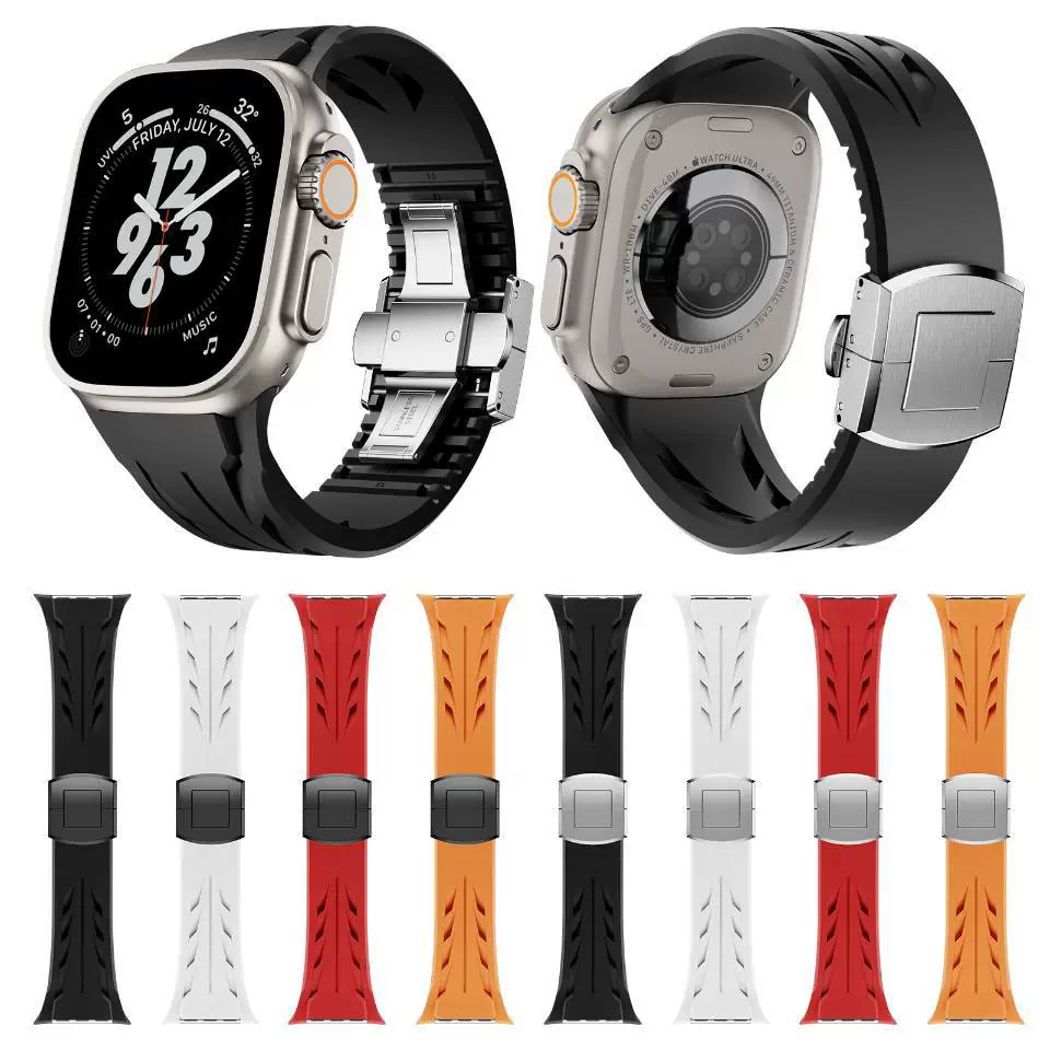 Ремешок для Apple Watch, совместимый с моделями (подходит для AGPPPLE WATCH), фторопластовый/силиконовый ремешок S10, ультратонкая застежка-бабочка