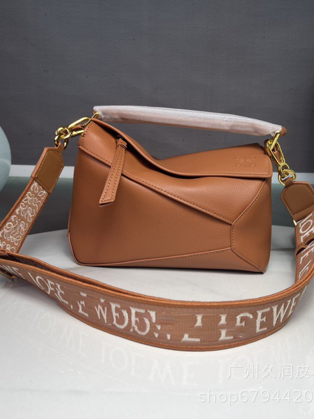 High Version Double Shoulder Strap Luojia Puzzle Geometric Bag Genuine Leather Mini Pillow Bag Stitching Satchel Shoulder Crossbody Bag