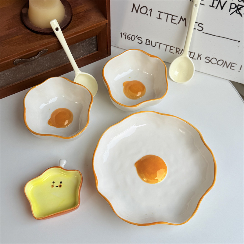 Sunflower Cute Egg Flower Tableware Set Handmade High-Value Dessert Plate Dinner Plate Soup Bowl Household Porcelain Gift Set Sunflower Cute Egg Flower Tableware Set Handmade High-Value Dessert Plate Dinner Plate Soup Bowl Household Porcelain Gift Set