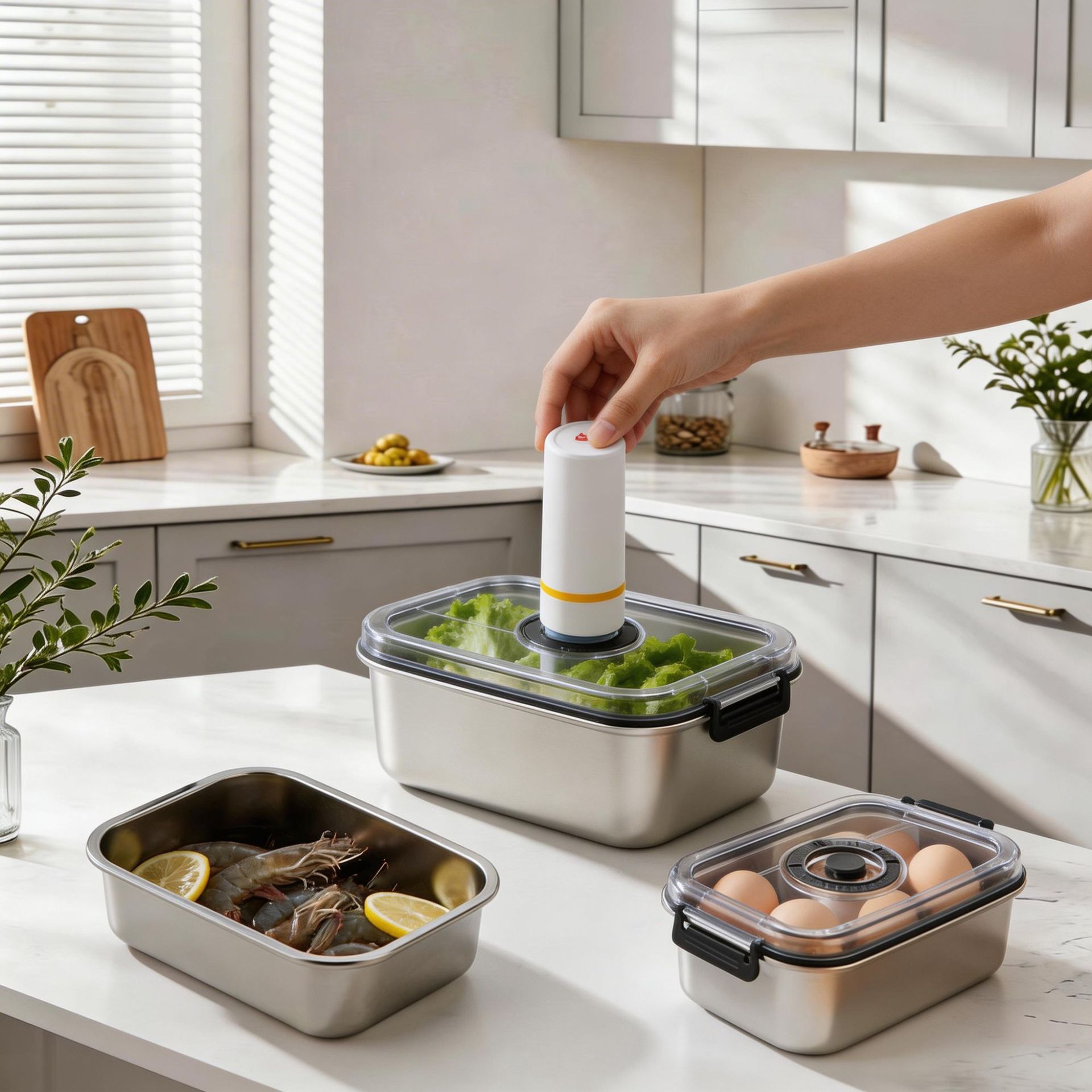 304不锈钢保鲜盒厨房抽真空保鲜盒家用果蔬收纳盒冰箱冷藏密封盒