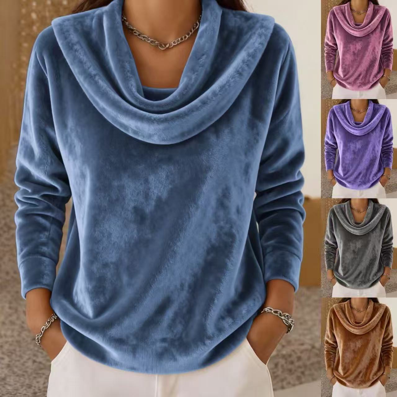 Casual Relaxed-fit Fashionable Solid-color Plush Long-sleeve Knit Top — product photo 1