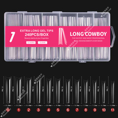 美甲貼片假指甲無痕全半貼長牛仔甲片5.5cm芭蕾甲片批發240片水管