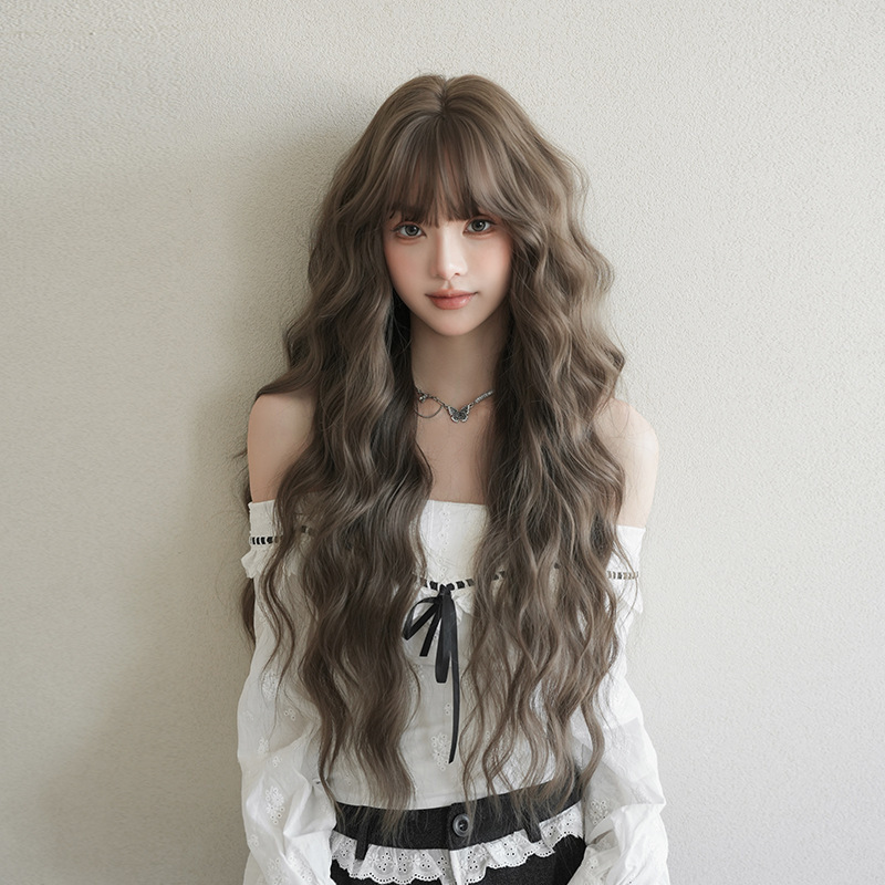 2026 New Cross-Border Women's Long Curly Gray-Brown Synthetic Hair Wig, Trendy Influencer Fashion Wig