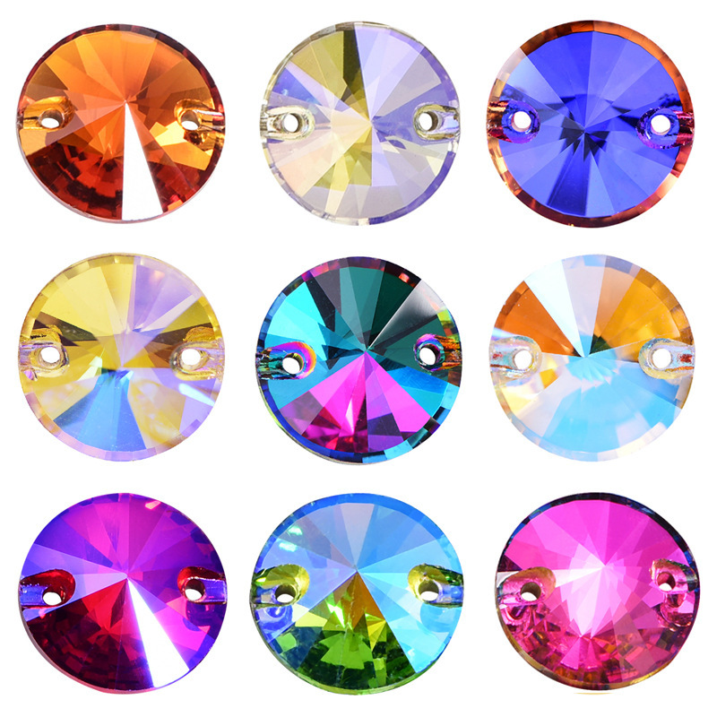 Inverted Round Satellite Glass Flat Buckle Flats Bottom Drill Double Hole Hand-Stitched Drill Performance Clothing Accessories Wedding Jewelry Accessories