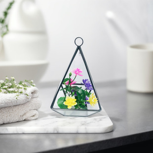 Glass Flower House Geometric Square Beveled Square Box Micro Landscape Creative Geometric Art Ornament Glass Cover