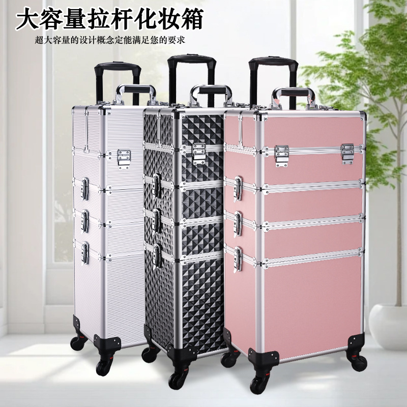 En stock profesional de maquillaje de uñas carro cosmético caso de maquillaje caso de gran capacidad conveniente universal rueda tatuaje bordado Caja de Herramientas