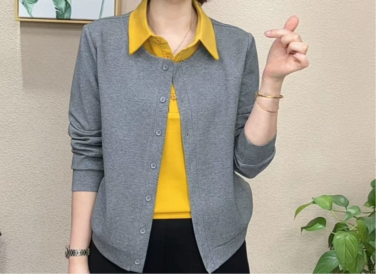 Весенне-осенний стиль 2025 года, свободная и стильная универсальная новая модная рубашка с воротником, имитация двух частей, утягивающая длинные рукава