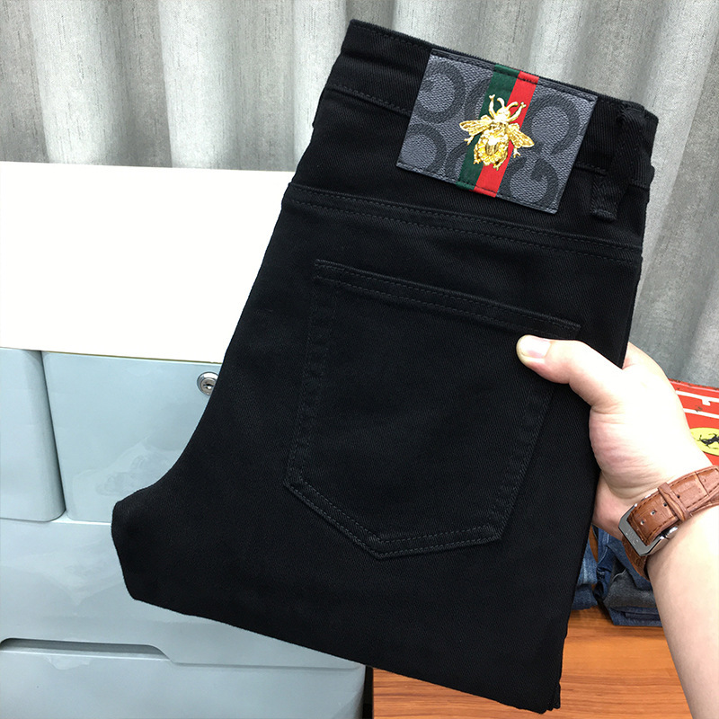 Black straight jeans men's autumn and winter European and American high-end versatile business plus size loose pure black casual trousers