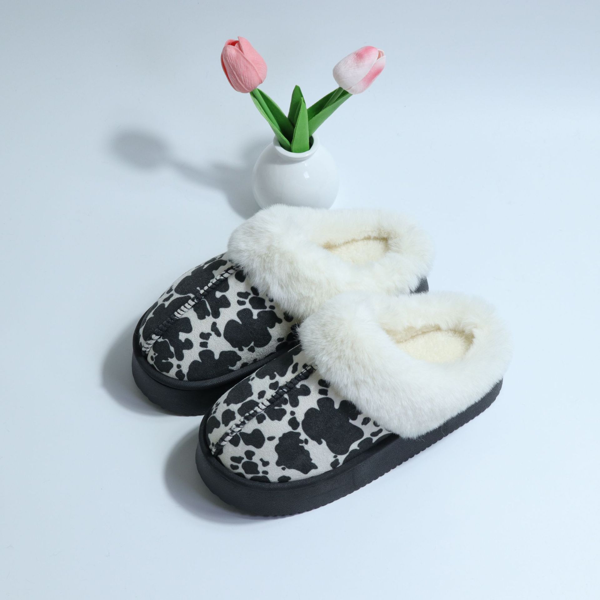 Zapatillas de algodón con estampado de leopardo de boca grande personalizadas de comercio exterior