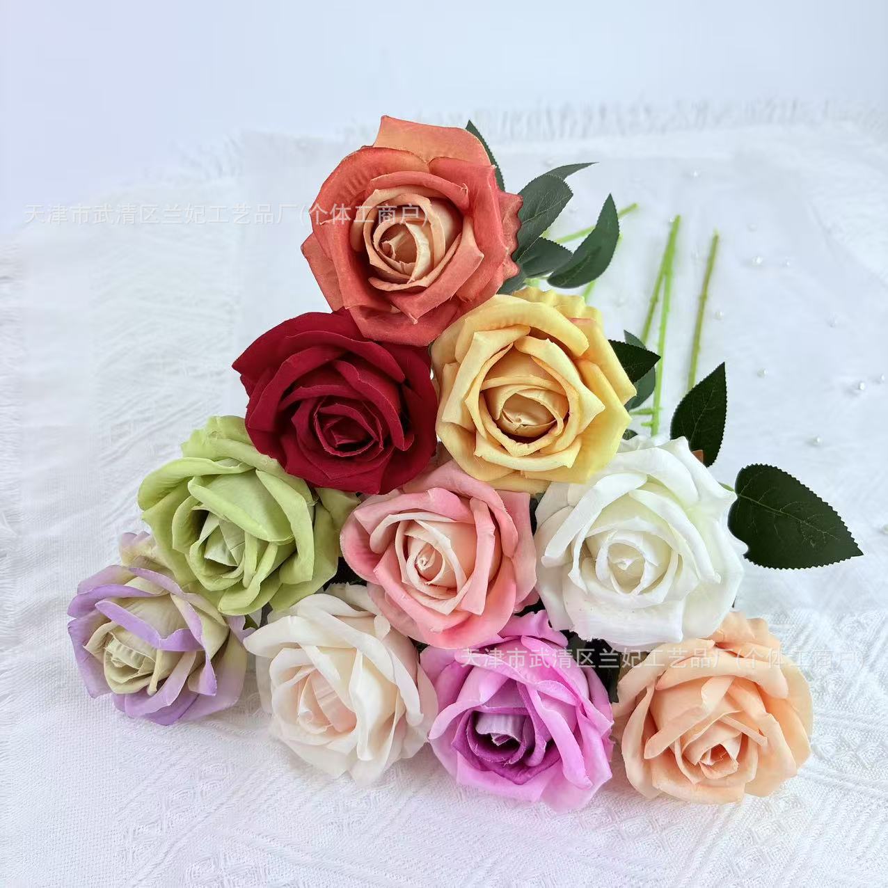 Simulación de tela de terciopelo pequeña crema rosa flor artificial única flor de boda hogar decoración del auditorio ramo de flores accesorios de fotografía