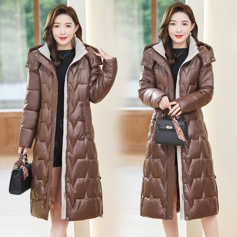 Chaqueta de algodón de pluma para mujeres más largo de la rodilla 2024 invierno nuevo chaqueta de algodón delgada coreana de gran tamaño grueso abrigo de algodón