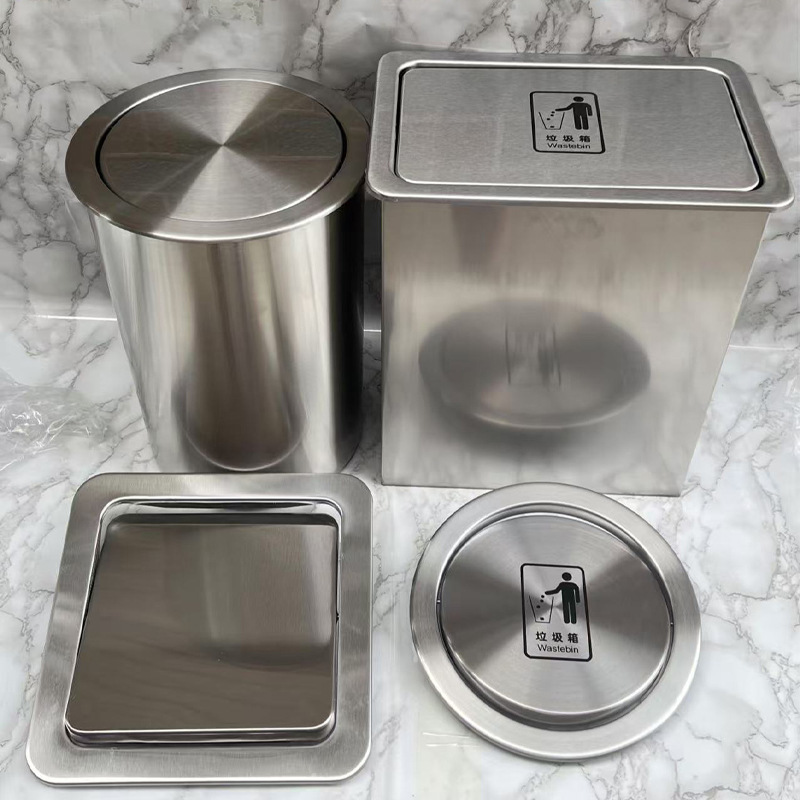 Labeled Trash Can with Swing Lid, Built-In Square Flip Lid, Kitchen Bin, Bathroom Storage, Household Stainless Steel Indoor Use Labeled Trash Can with Swing Lid, Built-In Square Flip Lid, Kitchen Bin, Bathroom Storage, Household Stainless Steel Indoor Use