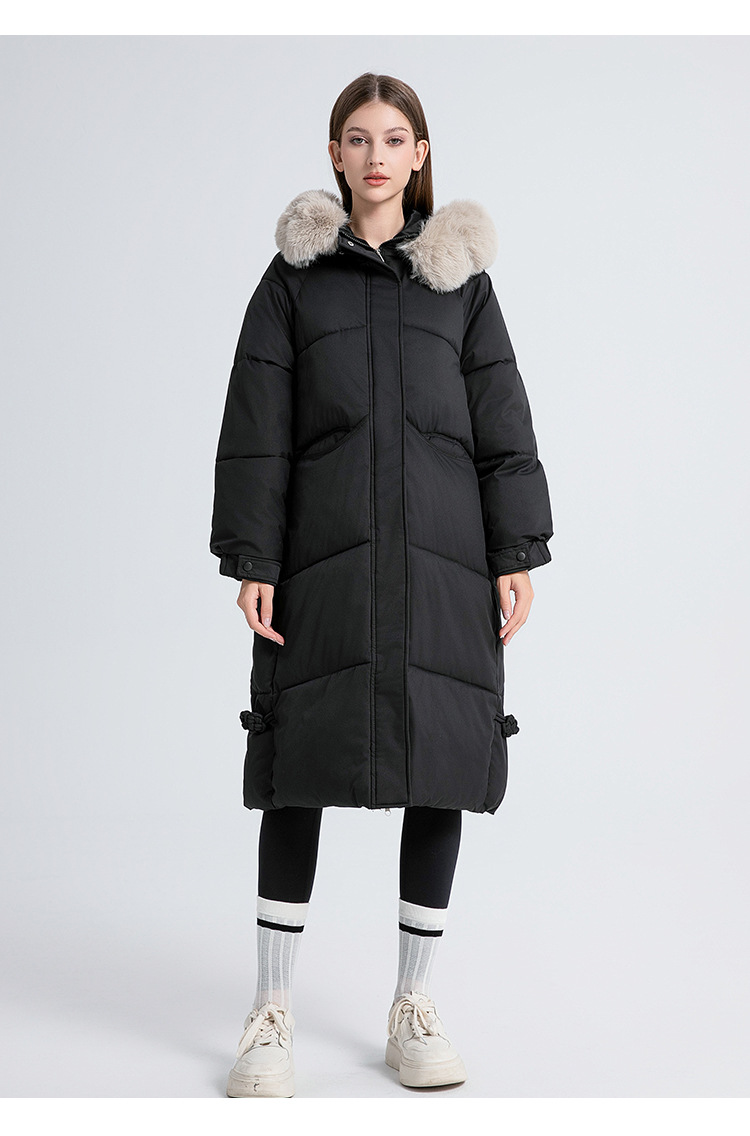 Women's Clothing jacket new winter women's long knee length cotton padded coat with large fur collar, thickened and warm cotton padded coat_voghion.com