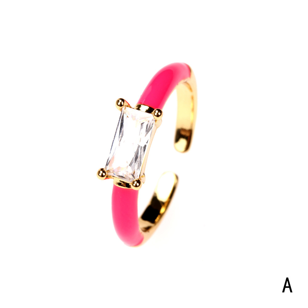 Nihaojewelry Fashion Dripping Oil Copper Inlaid Square Zircon Ring Wholesale Jewelry display picture 14