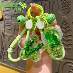 クリエイティブグリーンオイル小麦穂フローティング流砂ボトルキーホルダーアクリルペンダントバッグペンダント小物卸売