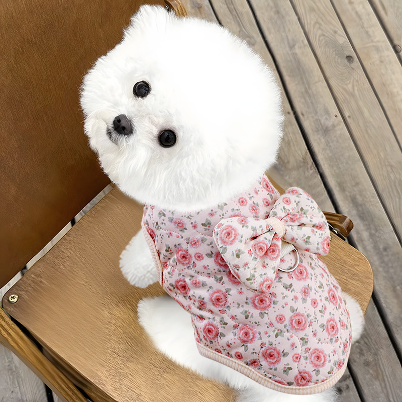 厂家现货批发狗狗秋季新款衣服小型犬比熊可牵引加绒马甲冬天棉衣|undefined