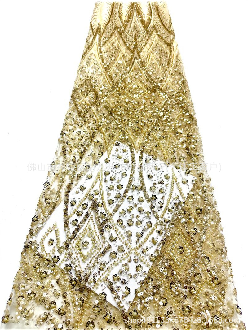Tejido de cuentas de sequilla muestra de producción de tela bordada fabricante de entrega directa de tela bordada de boda de alta gama en stock