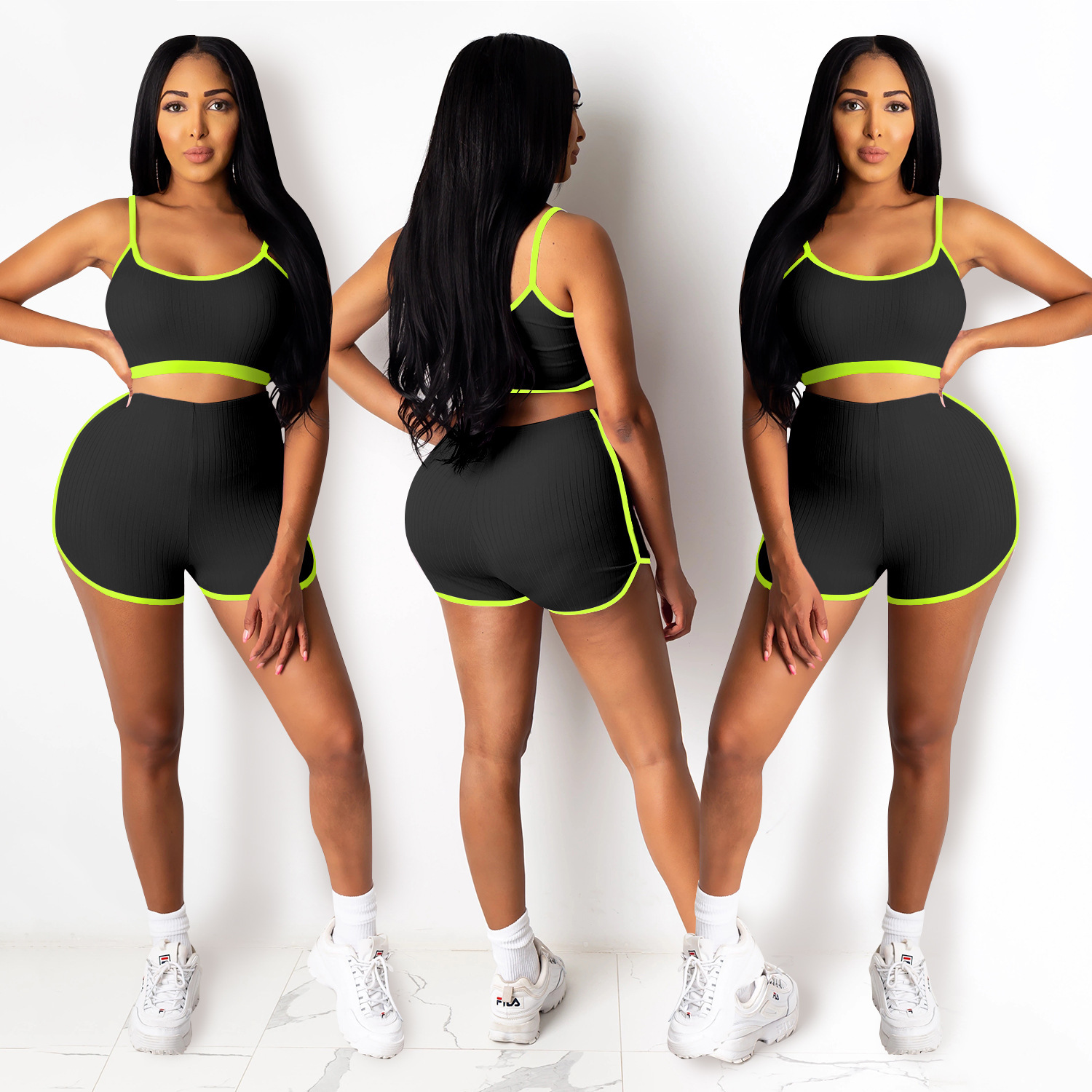 C3635 spot Aliexpress transfronterizo amazon moda europea y americana damas yoga chaleco corto de dos piezas conjunto