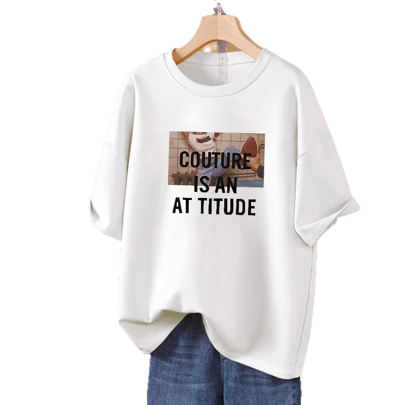 American Retro Loose-Fitting Pure Cotton Short-Sleeve T-Shirt for Women, New Summer Trendy Versatile Printed Round-Neck Half-Sleeve Top 5