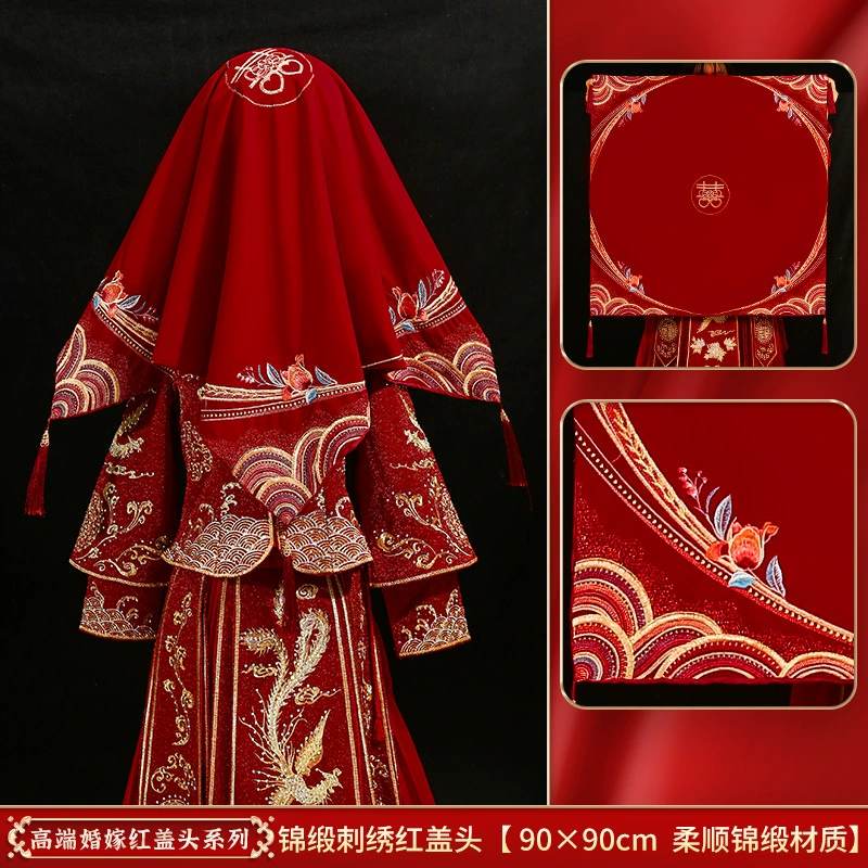 Chinese -style bride 2024 new red hijab, tassel wedding hijab, red embroidery dragon and phoenix Xiuhe service ancient Xipa