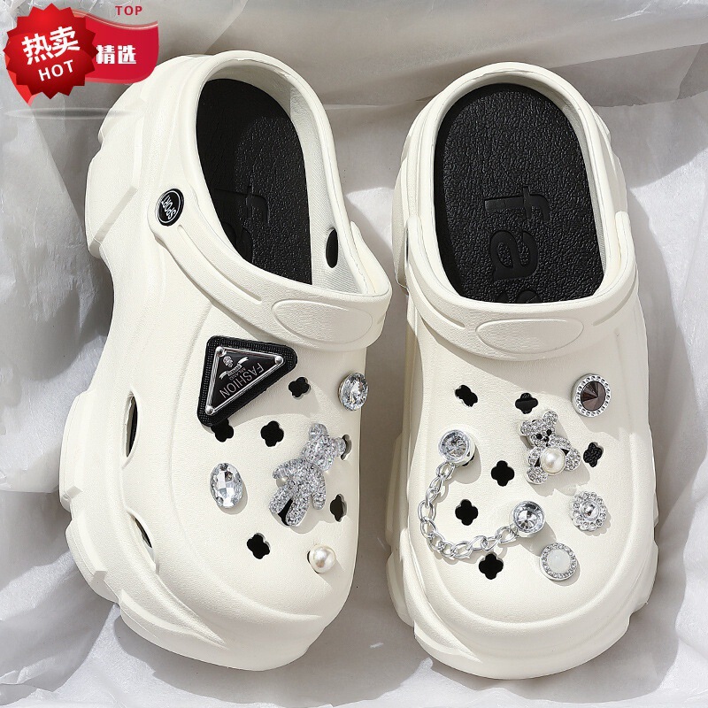 High-Heeled Clogs for Women, Summer Outdoor Wear, Ultra-Thick Sole, Height-Increasing, Non-Slip Beach Sandals, Closed-Toe Sandals for Women, 2023 New Model