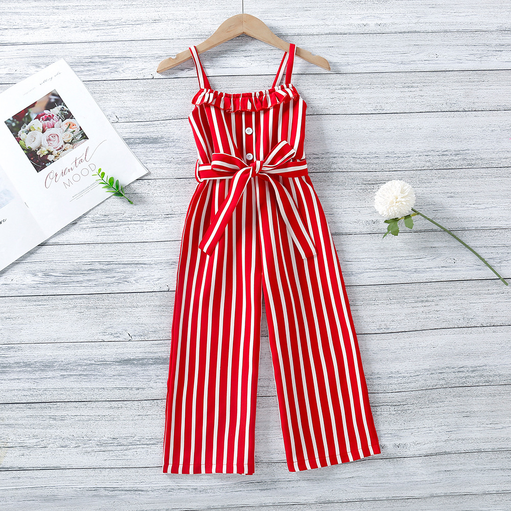 EW Foreign children 2021 Summer wear new pattern girl camisole stripe Waist Show thin Jumpsuits K108