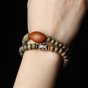Green Sandalwood Bracelets for Men and Women, Simple Sandalwood Beads, Couple Rosary Beads, Jewelry, Double Circle Bracelets, Dzi Beads Accessories