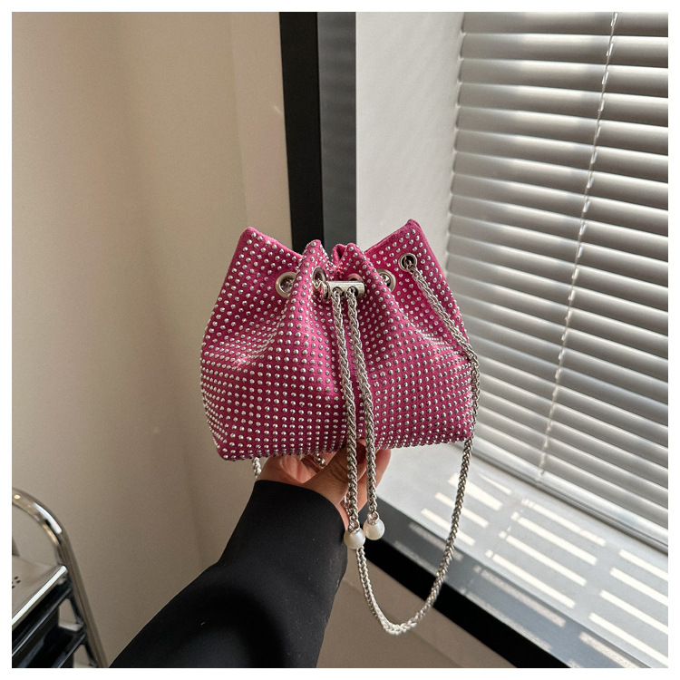 Minimalist Women's Bucket Bag With Diamond Details Single Shoulder_voghion.com