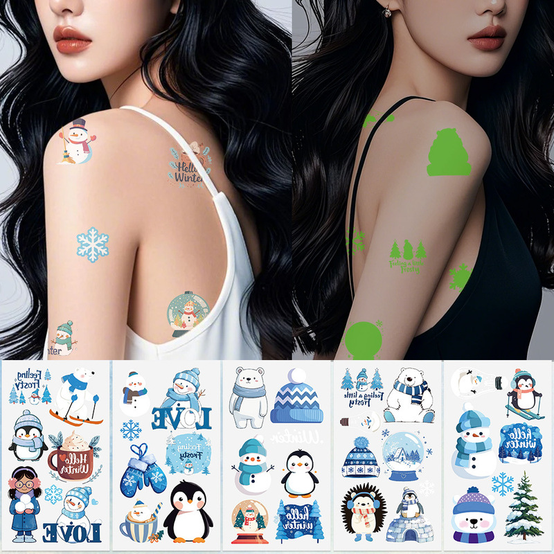 10 Cross-Border Cartoon Winter Luminous Fairy Tale World Luminous Tattoo Stickers Personalized Fun Decorative Arm Stickers and Face Stickers