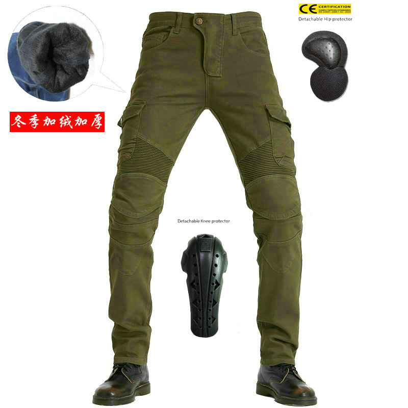 VOLERO pantalones vaqueros de la motocicleta de los hombres de invierno de lana forrada ciclismo pantalones multi-bolsa overoles de la motocicleta equipo de protección alargado