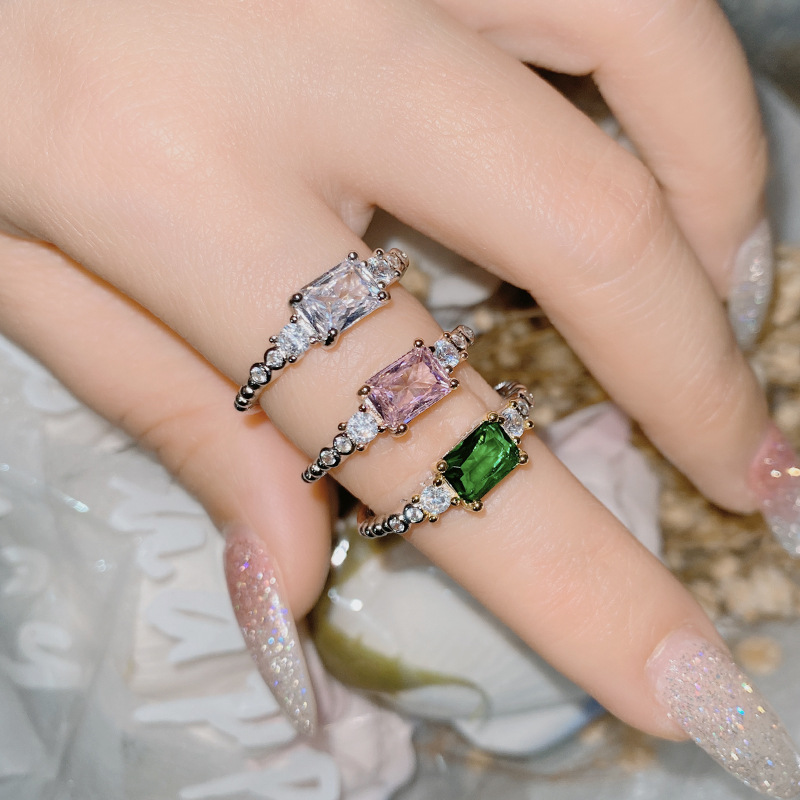 Inlay Design Fashion Style Fashion Geometric Copper Inlay Artificial Gemstones Rings