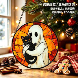 跨境爆款亚克力挂件万圣节摆件幽灵黑猫圆盘挂饰圣诞节派对装饰品