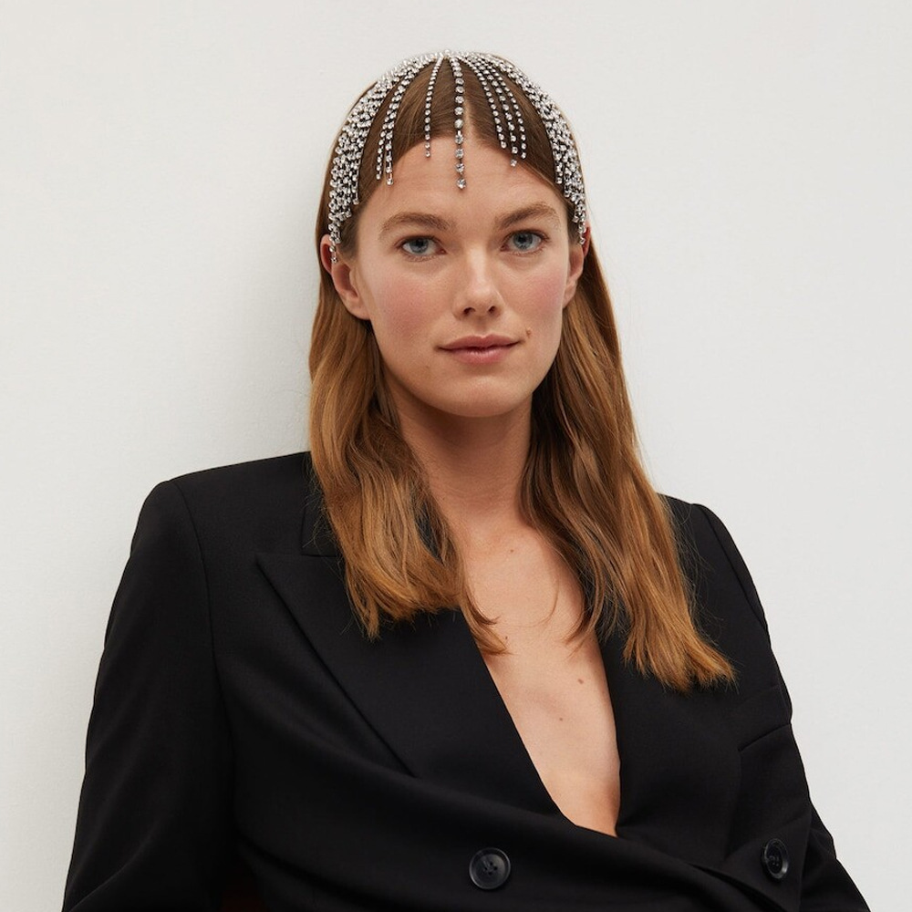 Europa y los Estados Unidos de moda caliente fluido diseño de aro de cabello de diamante cadena de cabello accesorios callejuelas banda de cabeza