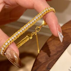 优雅风S925银麻花蕾丝手链女轻奢风满镶设计重工复古镀24K手饰
