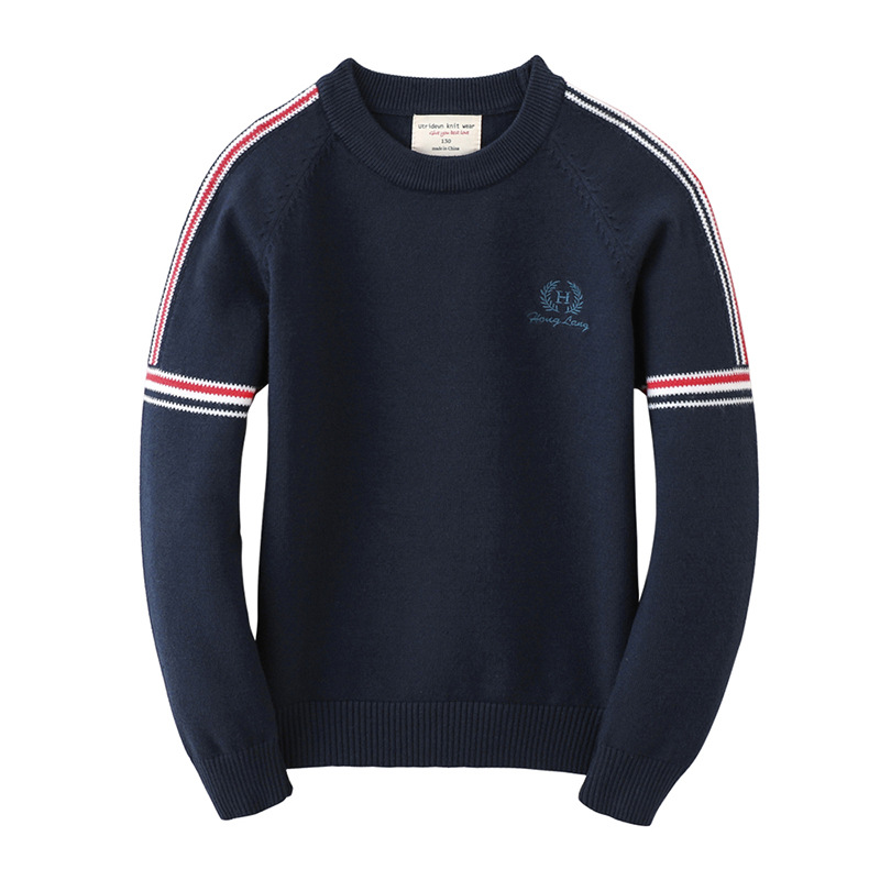 Ropa para niños primavera y otoño europeo y americano contraste color suéter de los niños suéter medio y grande niños que tocan Fondo suéter entrega de una sola pieza
